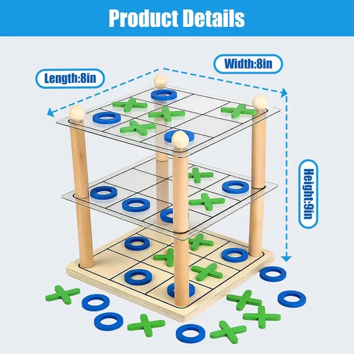 Vista 6 de Juego de mesa de madera 3D Ultimate Tic Tac Toe - Juego de estrategia XO clásico para niños y adultos, divertidos juegos de mesa familiares