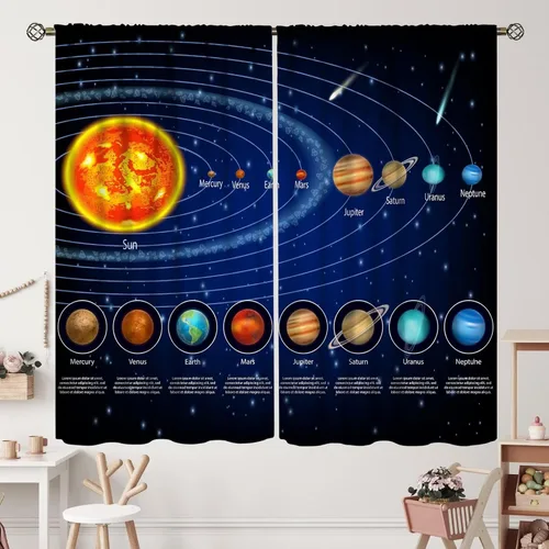 Vista 48 de Cortinas de planeta galaxia, espacio exterior, universo, nebulosa, estrellas, cielo estrellado, con bolsillo para cortinero, para sala de estar
