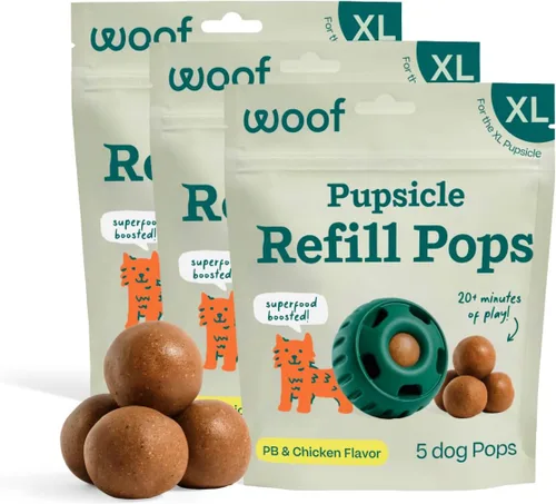 Vista 23 de WOOF Pupsicle Refill Pops - Snacks para perro de poco desorden - con mantequilla de cacahuete y carne de res - Premios para perro - De larga