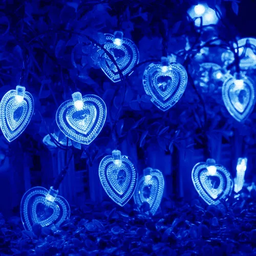 Vista 15 de Luces solares de corazón para exteriores, impermeables, de 16.4 pies, 20 luces LED, corazón de amor, día de San Valentín, 8 modos de iluminación