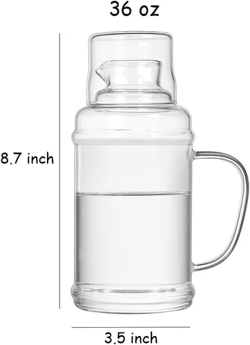 Vista 6 de Sizikato Jarra de agua clásica de vidrio transparente de 36 onzas con vaso de cristal.