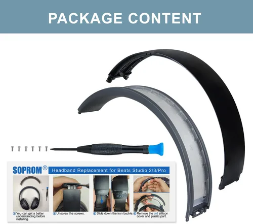 Vista 6 de SOPROM Funda de reemplazo de diadema de goma para auriculares Beats Studio 2 y Studio 3 con cable y inalámbricos, accesorios de reparación