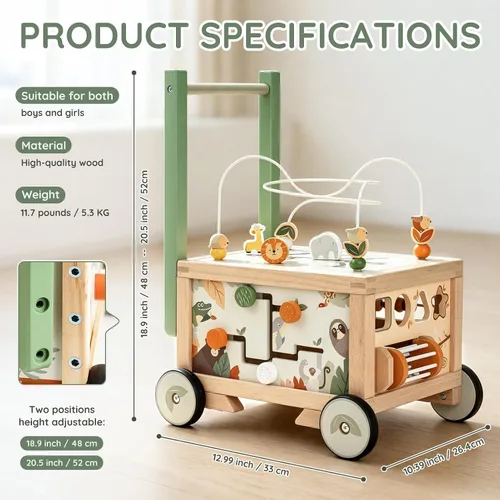 Vista 7 de Joyreal Wooden Baby Walker - 9-in-1 Push Walker with Activity Cube