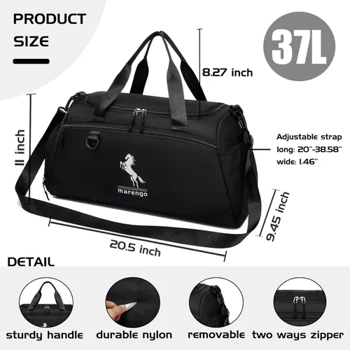 Vista 5 de Marengo Bolsa de gimnasio para hombres y mujeres, bolsa de gimnasio pequeña de 37 litros con compartimento para zapatos y húmedos, mochila de viaje