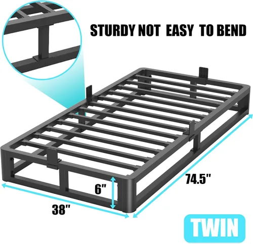 Vista 3 de Firpeesy - Base de cama individual de 6 pulgadas con bordes de esquinas redondas, base de plataforma metálica individual de bajo perfil con soporte