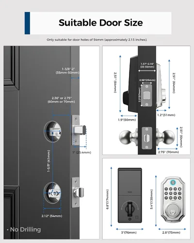 Vista 8 de Cerradura de puerta de entrada sin llave con mango, juego de cerradura de puerta delantera con control de aplicación, cerradura de puerta de código