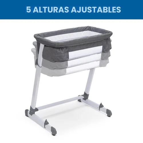 Vista 5 de Simmons Kids By The Bed City Sleeper Moisés - Cuna portátil de altura ajustable con ruedas y malla transpirable, tweed gris