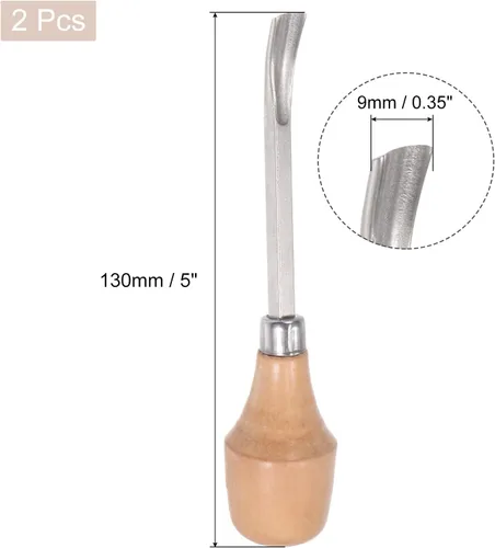 Vista 2 de uxcell Cuchillo para tallar cinceles de madera, 0.394 in cromado 45 # acero al carbono curvada punta media redonda herramienta de mano