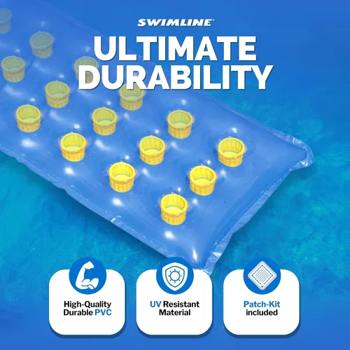Vista 2 de Swimline - Colchón inflable para piscina, con 18 bolsillos de aire (los colores pueden variar), color azul, 9035 Flotador de bolsillo azul