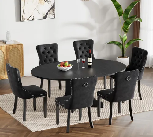 Vista 50 de Juego de mesa de comedor extensible marrón de 63 a 78.74 pulgadas para 4, juego de mesa de comedor de 5 piezas con 4 sillas, mesa de cocina