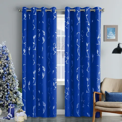 Vista 30 de BUHUA Juego de 2 paneles de cortinas opacas con estampado de vid plateada, cortinas con aislamiento térmico para oscurecer la habitación