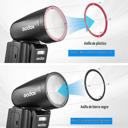 Vista 2 de Anillo magnético para flash Godox V1 U, V1PRO U, V100 U de cabeza redonda, compatible con accesorios magnéticos Godox AK-R1