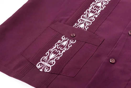 Vista 4 de Camisas de guayabera para hombre, camisas cubanas de manga corta a presión..