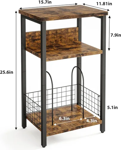 Vista 3 de Fixwal Soporte para tocadiscos de 3 niveles, mesa auxiliar dedicada con almacenamiento abierto, para sala de estar y dormitorio, color marrón rústico