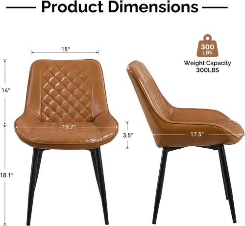 Vista 2 de Silla de Comedor, Sillas de Comedor Modernas con Cojines Gruesos, Sillas de Comedor y Cocina Tapizadas en Cuero Sintético con Patas Metálicas Marrón