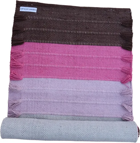 Vista 15 de Jaipur art & Rugs Estera de yoga de algodón - Alfombra tejida a mano ecológica - Antideslizante y gruesa (61x183x5mm) para fitness diario en casa