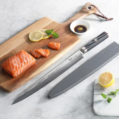 Vista 5 de Cangshan YARI Series 501301 - Cuchillo Sashimi de 12 pulgadas con funda, acero de Damasco X-7