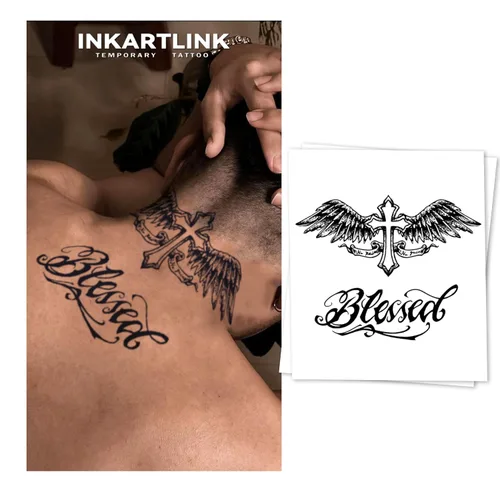 Vista 12 de INKARTLINK Tattoo Tech, 2 hojas de tatuaje semipermanente mediano, tatuajes temporales de diseño artístico para adultos, dura 1-2 semanas
