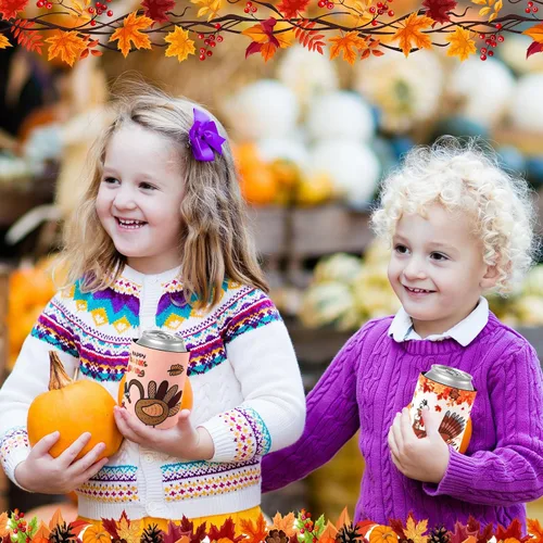 Vista 6 de Remerry 24 fundas para enfriar latas de Acción de Gracias de 12 onzas, fundas divertidas para latas de pavo y calabaza, neopreno, aisladas, fundas