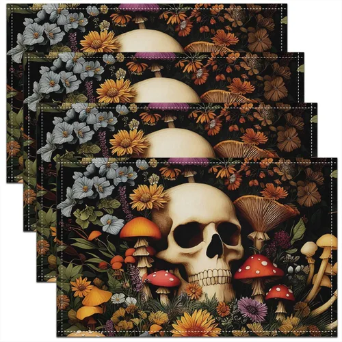 Vista 33 de Juego de 4 manteles individuales con diseño de hongos salvajes, acuarela, plantas naturales, decoración de plantas, para niños, adolescentes