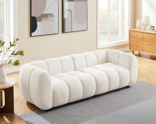 Vista 10 de VANOMi Sofá Boucle de Gran Tamaño de 88", Sofá Moderno Tapizado Acolchado Tipo Nube, Sofá Boucle de Asiento Profundo, Acogedor Sofá Moderno de 3