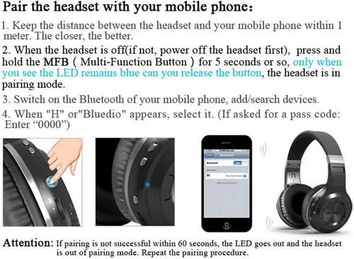 Vista 8 de Bluedio HTCAW001 Audífonos que se ubican alrededor del oído con Bluetooth 4.1, estéreo, inalámbricos. Negro
