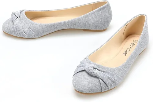 Vista 2 de Zapatos planos de ballet para mujer - Zapatos de vestir clásicos con puntera redonda anudados en la parte delantera de lona - Bonitos zapatos