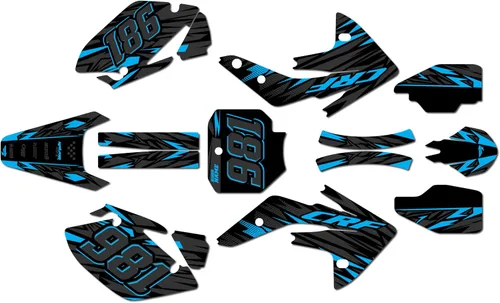 Vista 2 de Kit de gráficos para Honda CRF 150R (2007-2023) serie Twitch azul 09 mil – Dirt Bike - Kit de calcomanías gráficas de carreras personalizadas, sin