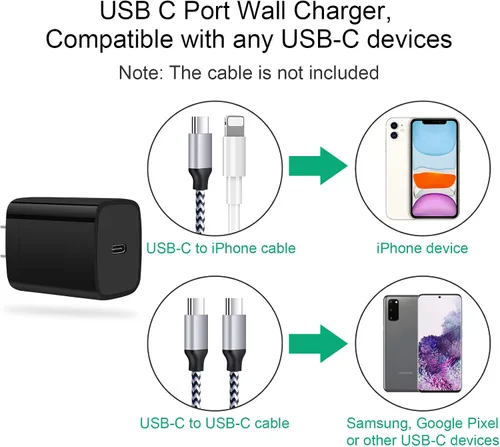 Vista 4 de Bloque adaptador de cargador de pared USB C de 20W para Samsung Galaxy A37 S26 S25 A16 S24 FE S23 S22 Ultra 5G S21 FE S10 S10e S9 S8 A55 A35 A14 A54