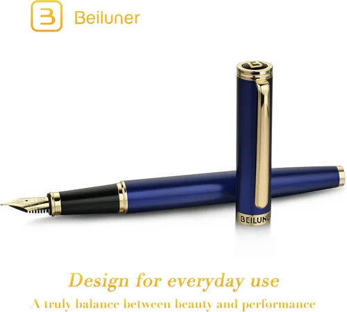 Vista 2 de BEILUNER - Pluma estilográfica azul, detalles de oro de 24 quilates azul&dorado