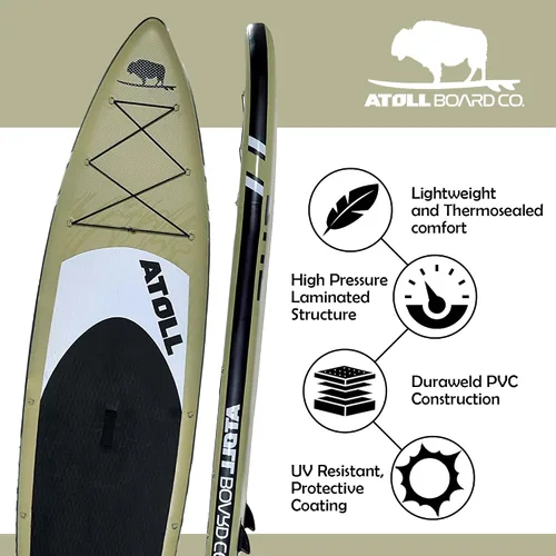 Vista 5 de Atoll Inflatable Paddle Board with Premium SUP Stand Up Paddle Board Accessories & Back Pack, Non-Slip Comfort Deck for Unisex Adult