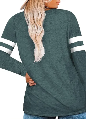 Vista 2 de DOLNINE Camisetas de talla grande para mujer, de manga larga, cuello en V, estilo casual, a rayas, túnica