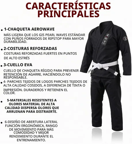 Vista 4 de Challenge 3.0 Premium Lightweight IBJJF BJJ Gi – Preshrunk Pearl Weave Jiu Jitsu Kimono with Free White Belt Negro