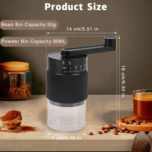 Vista 5 de Molinillo de café manual con rebabas cónicas de cerámica, grosor ajustable, molinillo de café de mano de capacidad de 1.06 oz para expreso, prensa