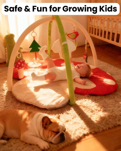 Vista 5 de Gimnasio de juego para bebé, lavable a máquina Extra Large Activity Mat, Tummy Time Mat with 5 Detachable Toys for Motor Skills, Non-Slip Bottom