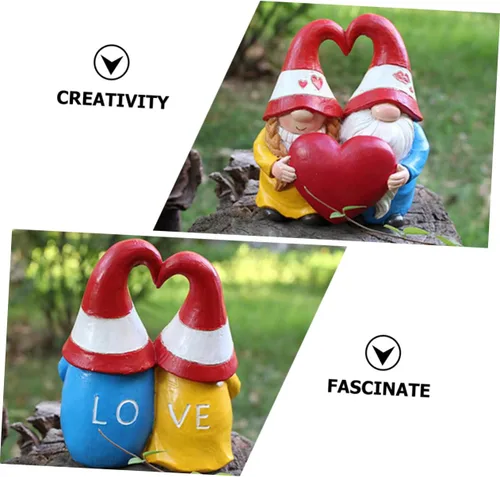 Vista 9 de YARNOW 3pcs Garden Couple Ornaments Wedding Couple Figurines Gnome Sculpture Nomes Gnome Couple Figurine Garden Elf Statue Garden Nome Garden