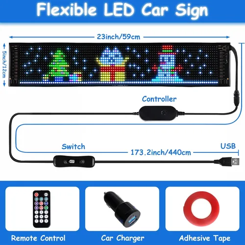 Vista 5 de Letrero LED flexible programable para ventana de automóvil, control de aplicación Bluetooth, pantalla de texto personalizado/animación