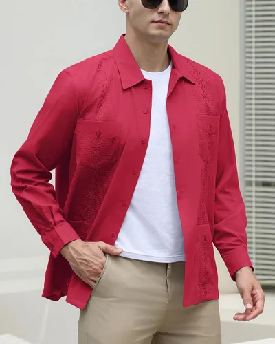 Vista 3 de Camisas guayabera de manga larga para hombre