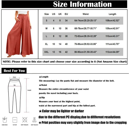 Vista 6 de Pantalones de pierna ancha para mujer, cinturón elástico, color sólido, pantalones palazzo, básicos, elegantes, culotte largo con bolsillo, S-2X