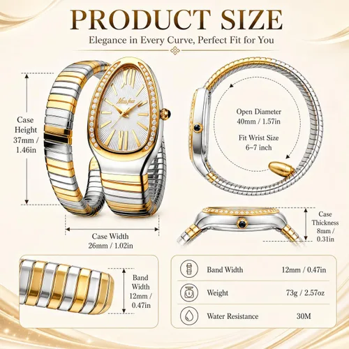 Vista 2 de MASTOP Reloj de cara de serpiente para mujer, con forma de serpiente, relojes para mujer, relojes impermeables de acero delicado para mujer, relojes