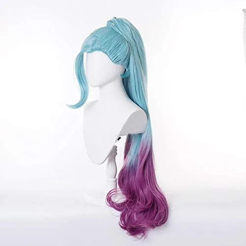 Vista 3 de Peluca de cabello ondulado largo degradado Anime Cosplay Hair COS (Azul)