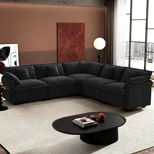 Vista 18 de Ihanherry - Sofá de nube de 3 plazas en L, modular, de asiento profundo, para sala de estar, cómodo cojín de asiento tapizado de doble capa, tela