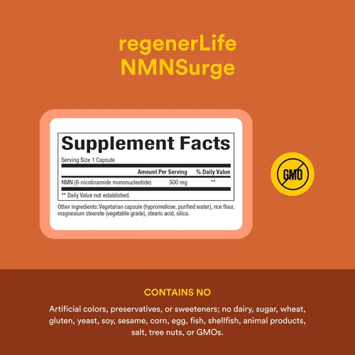 Vista 4 de Natural Factors Regenerlife NMN NAD+ Boost, 500 MG, 30 cápsulas vegetarianas