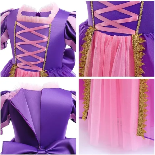 Vista 27 de Disfraz de princesa Sofía Rapunzel para niñas, disfraz de Halloween, Navidad, cumpleaños, fiesta con accesorios