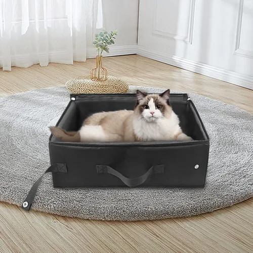 Vista 6 de Caja de arena portátil para gatos, a prueba de fugas, impermeable, plegable, con cremalleras dobles selladas
