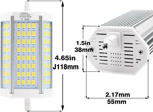 Vista 4 de Bombilla LED R7S J118 T3 de 30 W, luz diurna blanca, base R7S de 4.646 in, equivalente a 300 W, reemplazo LED de doble extremo para bombilla