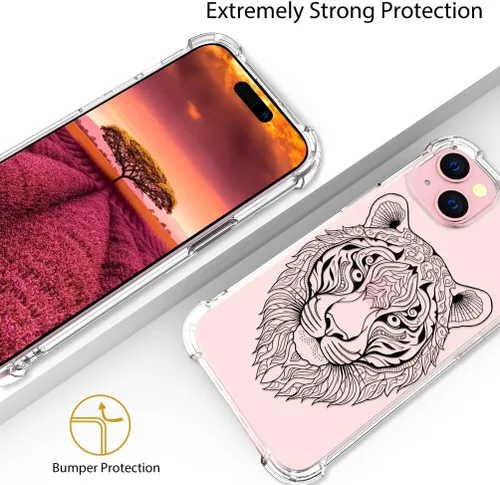 Vista 8 de Funda compatible con iPhone 15, bonita funda transparente para mujer, funda de silicona transparente para teléfono, color negro, tigre poderoso