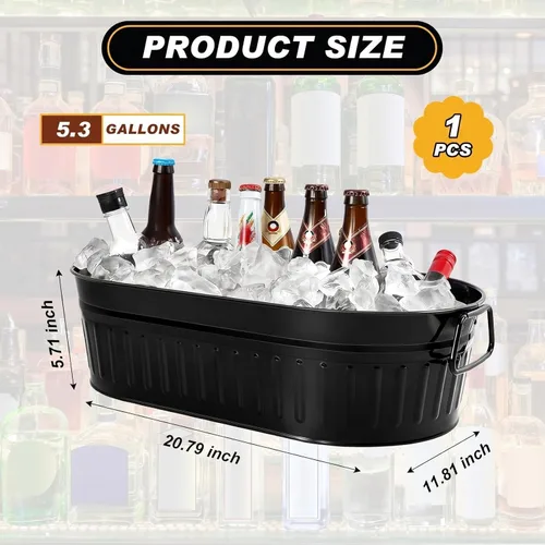 Vista 2 de Lallisa Cubo galvanizado para bebidas de 5.3 galones, cubo galvanizado de metal para hielo y bebidas con asas, para fiestas, casa de campo, piscina