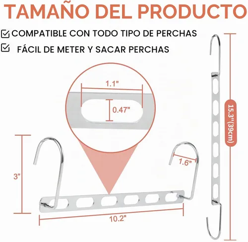 Vista 5 de Perchas que ahorran espacio, paquete de 12 organizadores de perchas de metal, ahorran espacio en el armario, perchas mágicas plegables para ropa