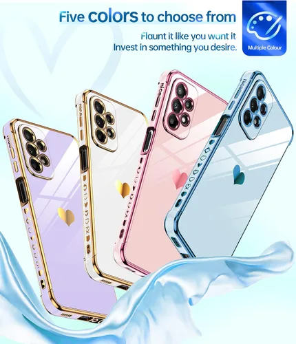 Vista 5 de LeYi Funda para A23 5G con protector de pantalla [2 piezas] + protección completa de la cámara, diseño de corazón chapado en corazón, bonita funda